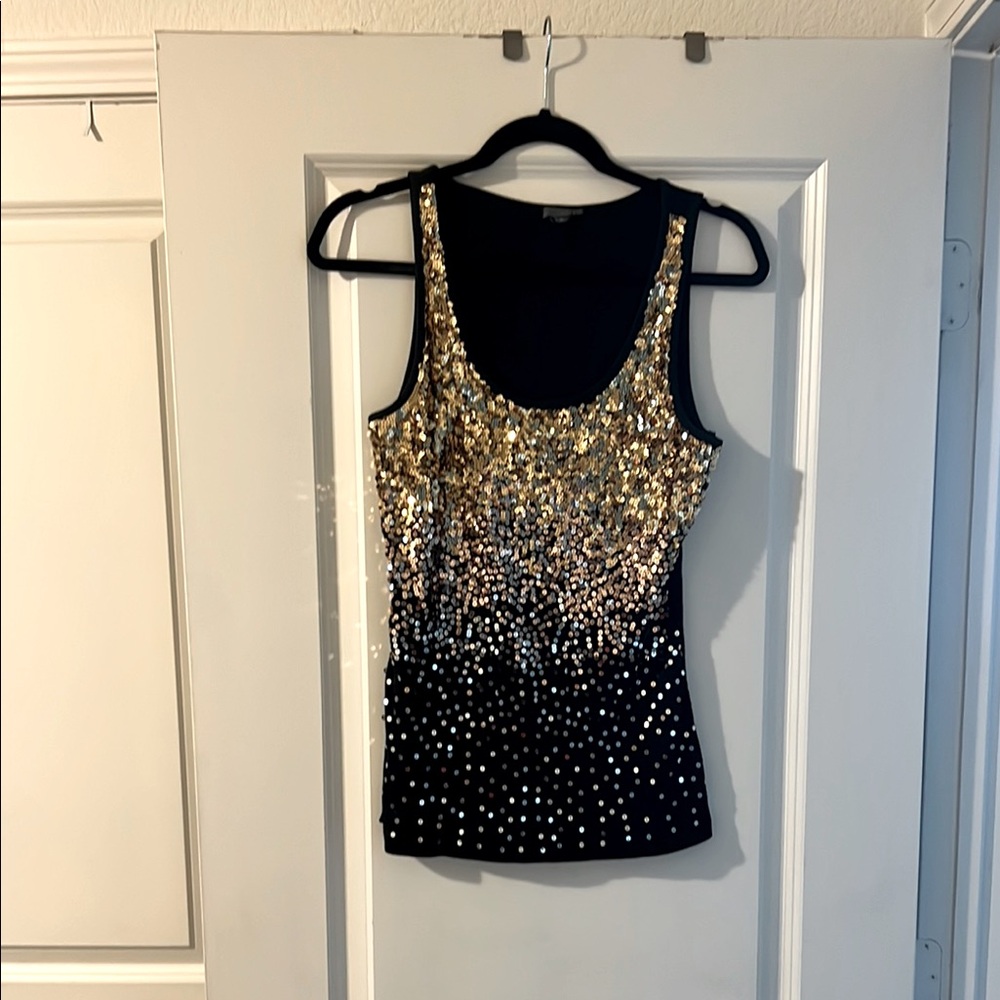 Sequin Embellished Black and Gold Women's Top
